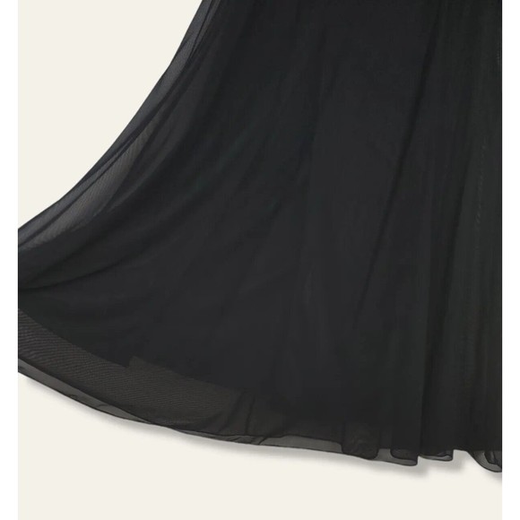VTG Tadashi Black Maxi Tulle Evening Formal Mesh Overlay skirt 2 Slits Sheer 6 - Picture 7 of 12